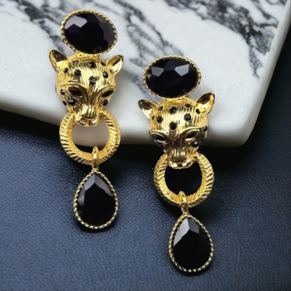 Luxury Panther Oversized Doorknocker Statement Earrings - Picture 2 of 3